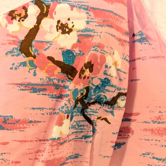 Hell Bunny Jenna Japanese Pink & Blue Cherry Blossom Fit & Flare Dress Sz Large - Picture 2 of 9